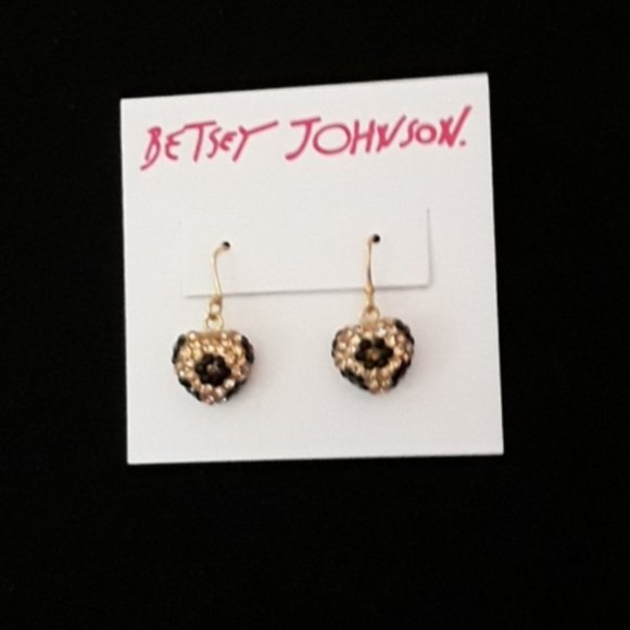 Betsey Johnson Crystals Heart Drop Earrings - Picture 5 of 5